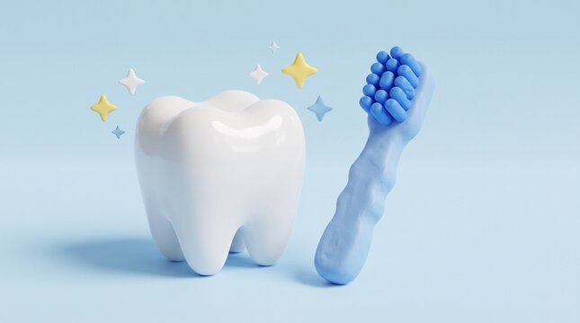 Shiny White Molar Next to a Blue Toothbrush