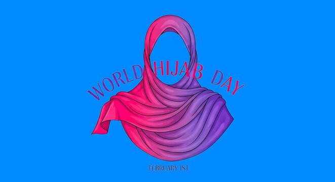 World Hijab Day concept illustration featuring a colorful purple and pink headscarf honoring cultural diversity and tradition