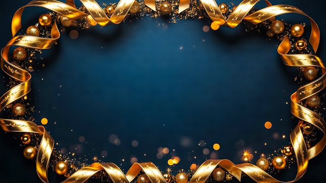 Elegant golden decorative frame with glowing lights and dark blue center
