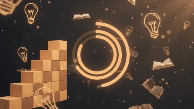 Education technology motion graphics with glowing light bulbs and