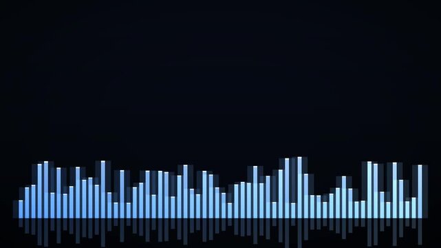 Ice blue equalizer bars rising and falling in slow rhythm, seamless 4K audio visualizer loop
