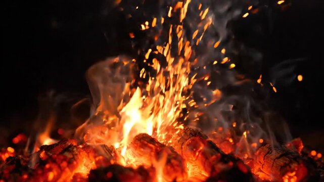 Burning Embers and Fire Sparks with Smoke