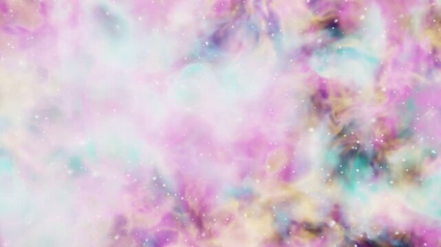 Dreamy interstellar nebula clouds with soft glowing stars loop animation. Vibrant galaxy gas clouds background with parallax motion