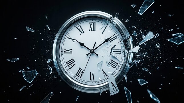 A shattered clock symbolizing the fragility of time and the urgency of life.