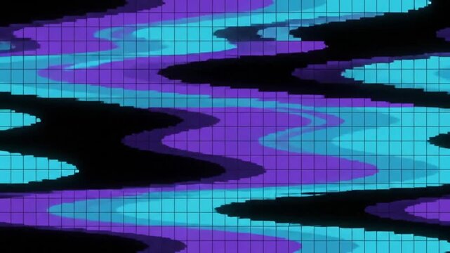 Abstract digital background with moving blue and purple square pixels