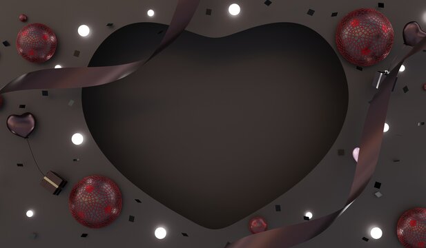 Heart-shaped photo frame, abstract background, Valentine's Day background, banner, 3D illustration.