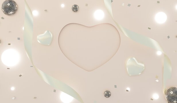 Heart-shaped photo frame, abstract background, Valentine's Day background, banner, 3D illustration.