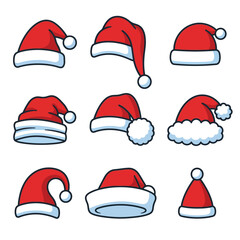 Christmas Christmas Santa Hat Collection   Festive winter accessory vector set for holiday greetings Editable EPS © Humayra