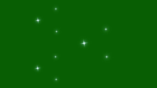 Glowing shinning stars, magical starry sky with twinkling stars, Sparkling stars shine animation on green background, Sparkle twinkle star animation, glowing white doodle stars animation.4k video