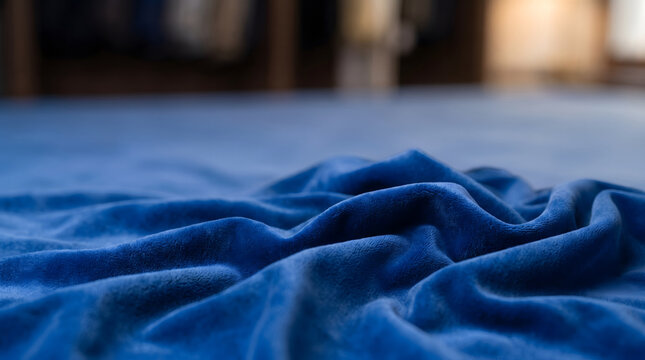 Royal Blue Velvet Fabric With Softly Flowing Textile Contours