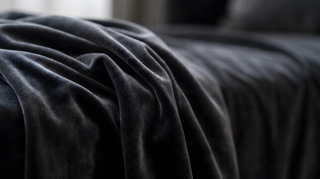 Charcoal Black Velvet Drapery With Deep Sculptural Folds