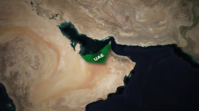 Satellite Map Animation Zooming into UAE and Emirate of Dubai