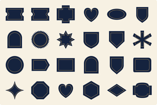 Vintage dark blue vector badges, retro geometric labels and sticker shapes set for branding