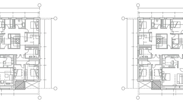 Architectural floor plan of a multiunit residential building