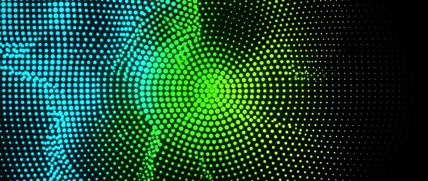 Abstract halftone dot pattern background in vibrant blue and green.