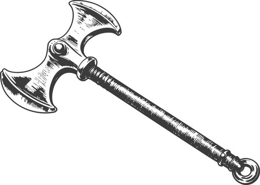 antique double headed battle axe sketch medieval weapon with detailed blade and handle design