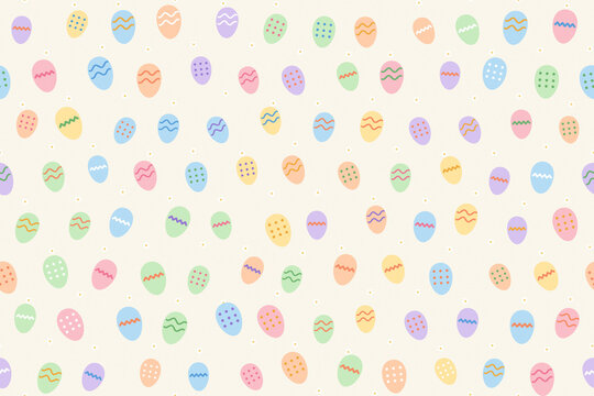 Easter eggs seamless pattern in pastel colors with spring flowers