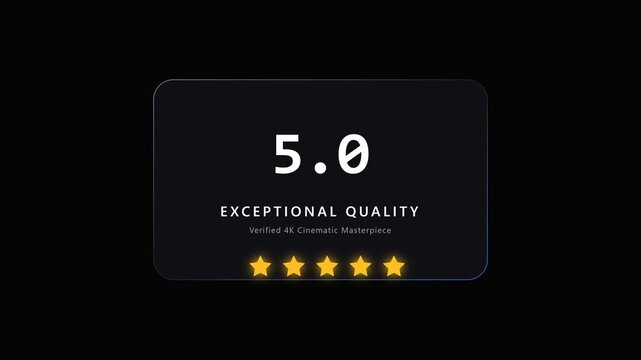 Five stars review rating animation counting up to exceptional quality grade