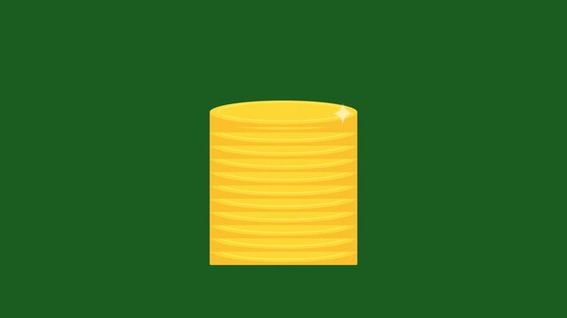 Stack of gold coins growing animation against a green background