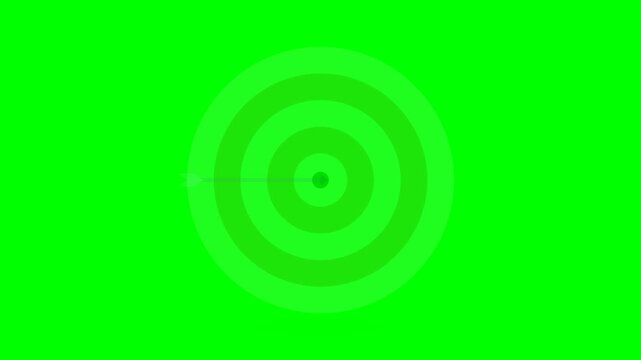 Arrow hitting bullseye target on green screen chroma key animation