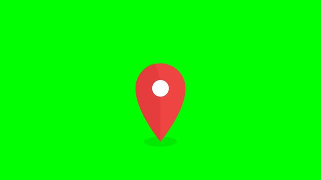 Red map marker drop animation on green screen background