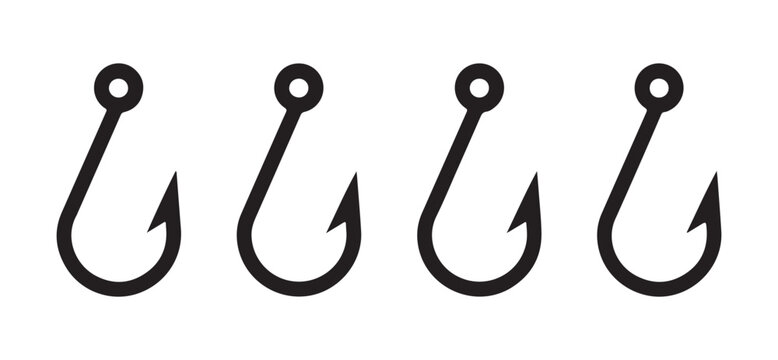 Black thin line fishing hook icons set isolated on transparent background vector illustration for angling apps.