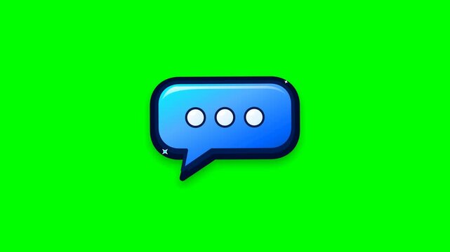 High quality 4K 60fps 3D social media chat bubble icon animation with dynamic typing indicator dots, floating particle bubbles, and glossy lighting on.