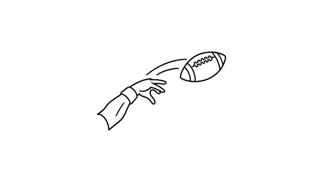Hand throwing american football ball in air.