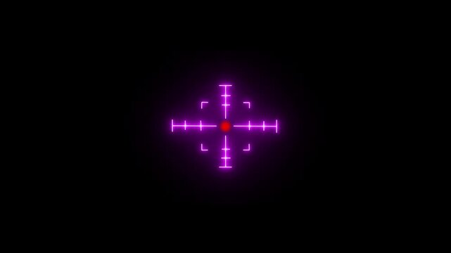 neon target icon animation with square. Military training , Military target icon animation .Crosshair, gun aim, sniper target, bullseye, hunting, target audience.