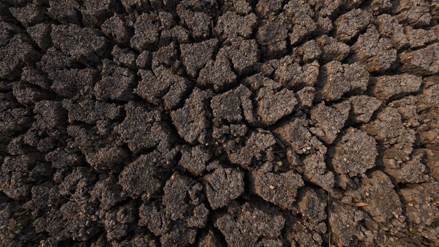 Top down view of dry cracked soil texture concept of severe drought and global warming