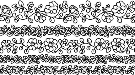 Fototapeta premium Set of five hand drawn floral border patterns.