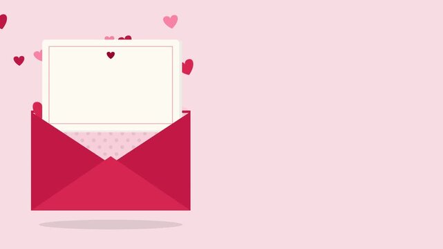 Red love letter envelope opening with hearts seamless loop
