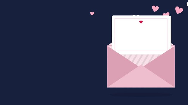 Pink on navy love letter envelope opening with hearts seamless loop