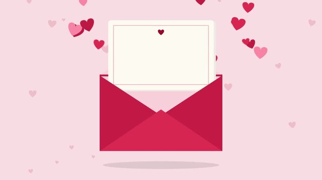 Red love letter envelope opening with hearts seamless loop