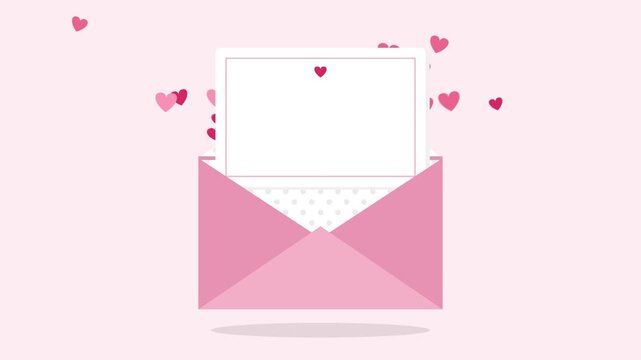 Blush pink love letter envelope opening with hearts seamless loop