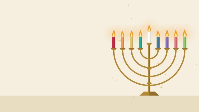 Cream and gold Hanukkah menorah with candles lighting one by one