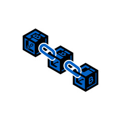 Obraz premium Blockchain Linked Cubes with Bitcoin Symbol