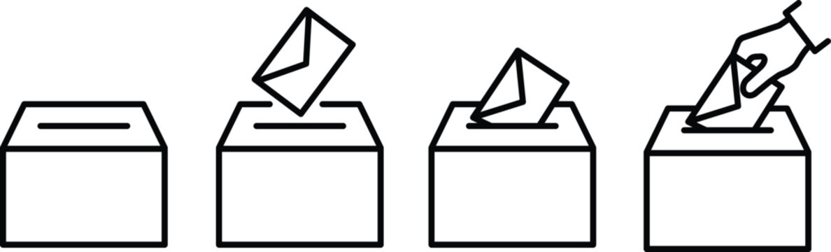Ballot box icons with hand inserting voting paper for election democracy poll referendum political choice concept vector illustration
