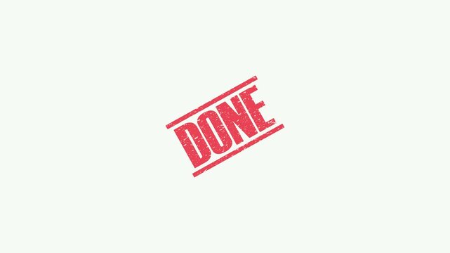 Red done stamp with textured effect on a light pink background