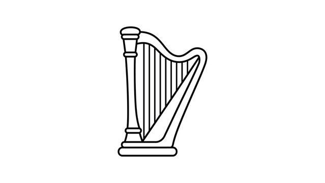Harp musical instrument line art on transparent background.