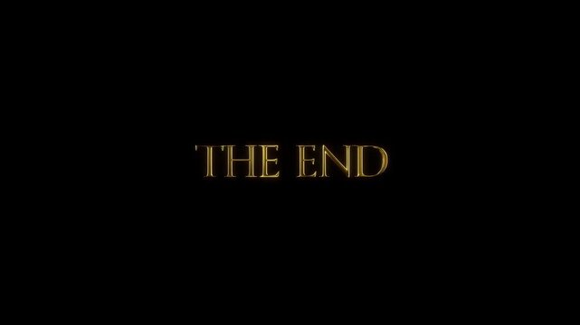 Static shot of gold title text pulsing glow the end on black background with subtle scale and light pulse cinematic end title card