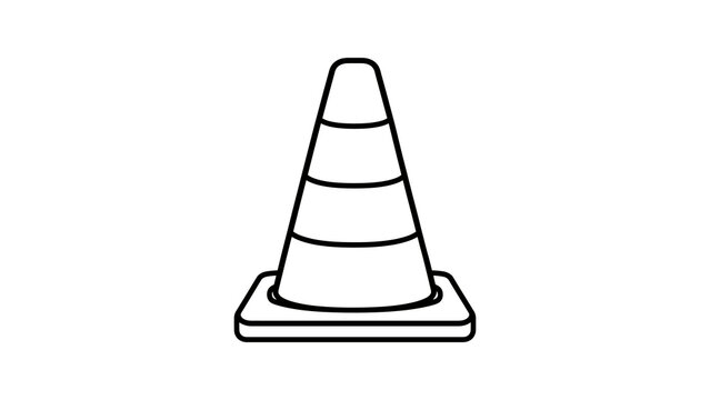 Striped traffic safety cone vector line icon for road construction.