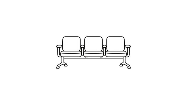 Waiting room bench with three seats and armrests.