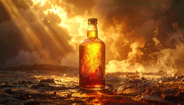 Vintage beverage bottle showing warm golden contents