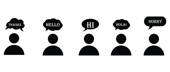 Greeting Speech Bubbles Vector Illustration - Hello, Hi, Thanks, Hola, Sorry © VEXORA2004