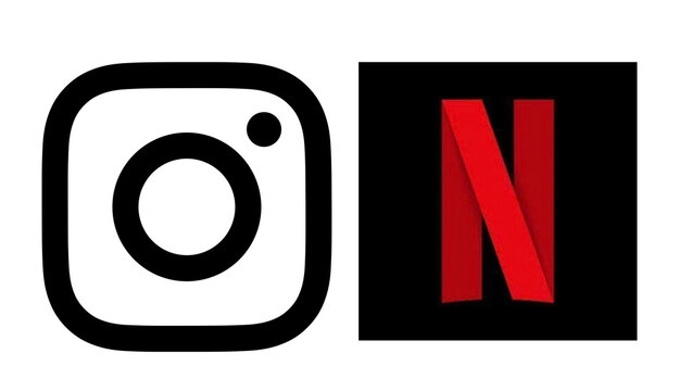 Instagram and netflix logos paired as social media and streaming platform icons.