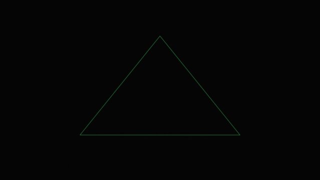 A simple thin green triangle outline centered on a solid black background, minimalist geometric shape, sharp lines, clean