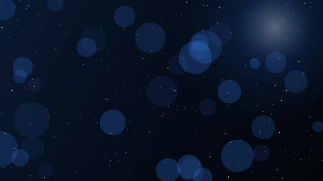 An abstract motion graphics background featuring floating blue glowing particles, depth of field bokeh, and a soft top-right light flare, created with HTML5 canvas and JavaScript.