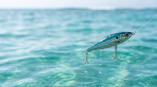 Artificial Fish Bait Lure Trolling Through Crystal Clear Turquoise Coastal Water