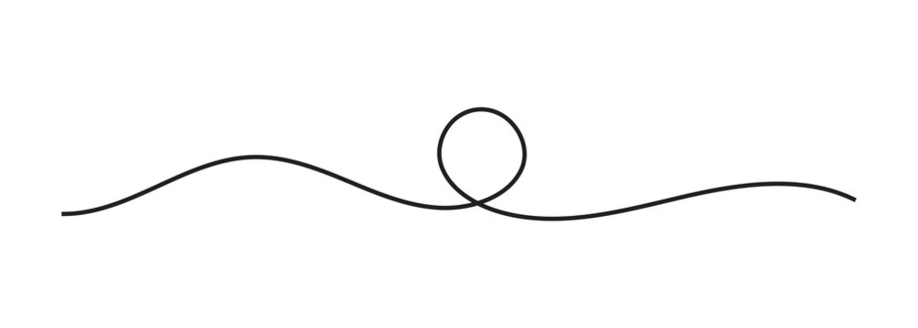 A clean continuous line drawing creates a minimal wave divider with a central single loop loop. This hand drawn decorative border element provides a subtle text separator accent. Vector stroke graphic